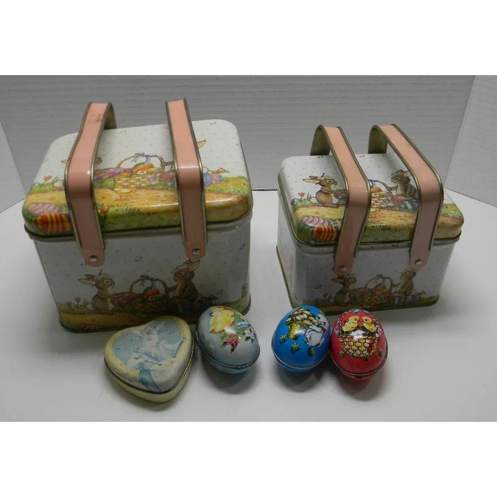 Vintage Nesting Tins with Bunny Rabbits Eggs Storage Goodwill